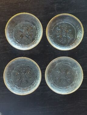Set of 4 Vintage Clear Glass  Coasters with Gold Rim